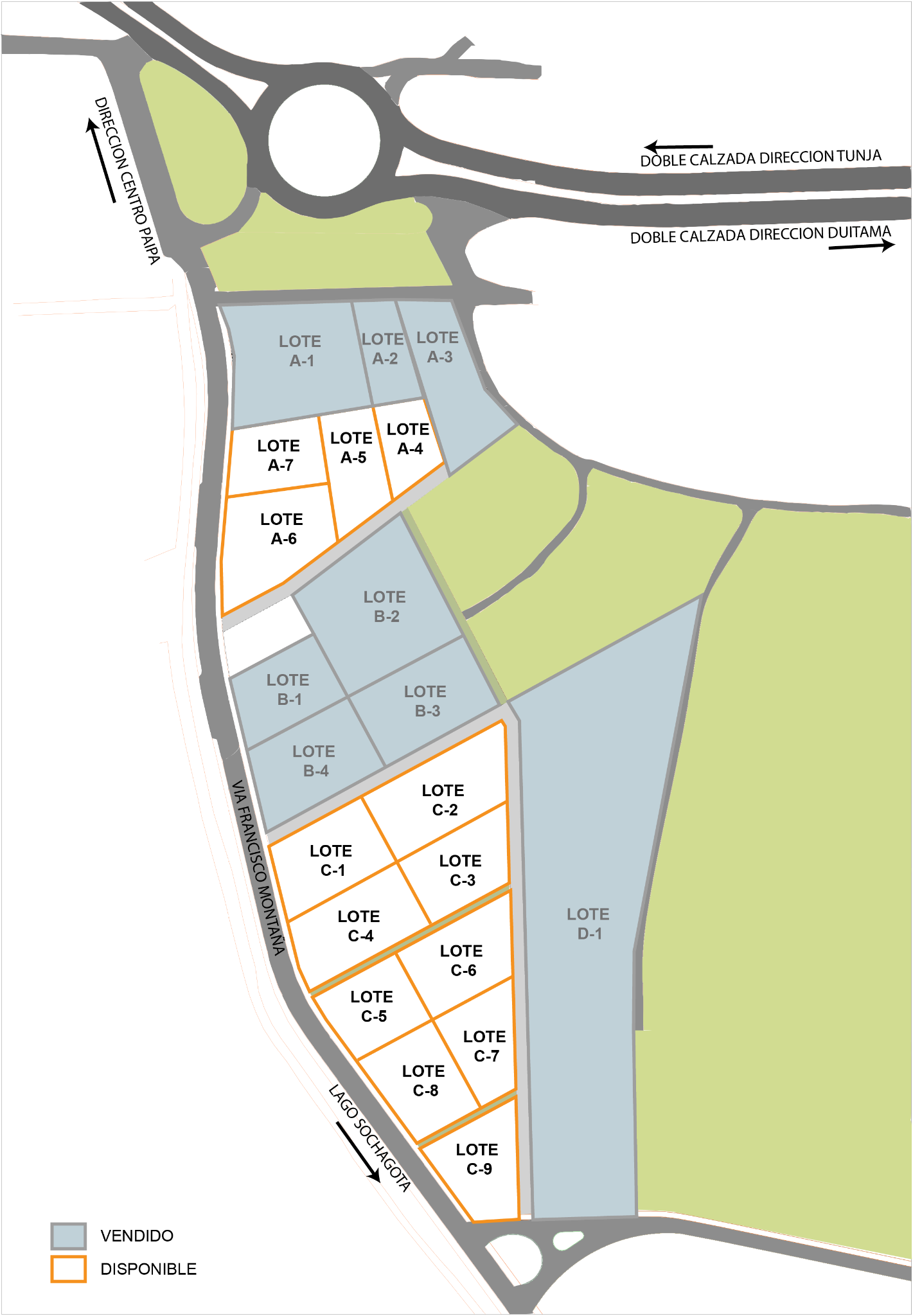 Plano de 21 lotes de Guanzá, con 13 disponibles según el cuadro actualizado
