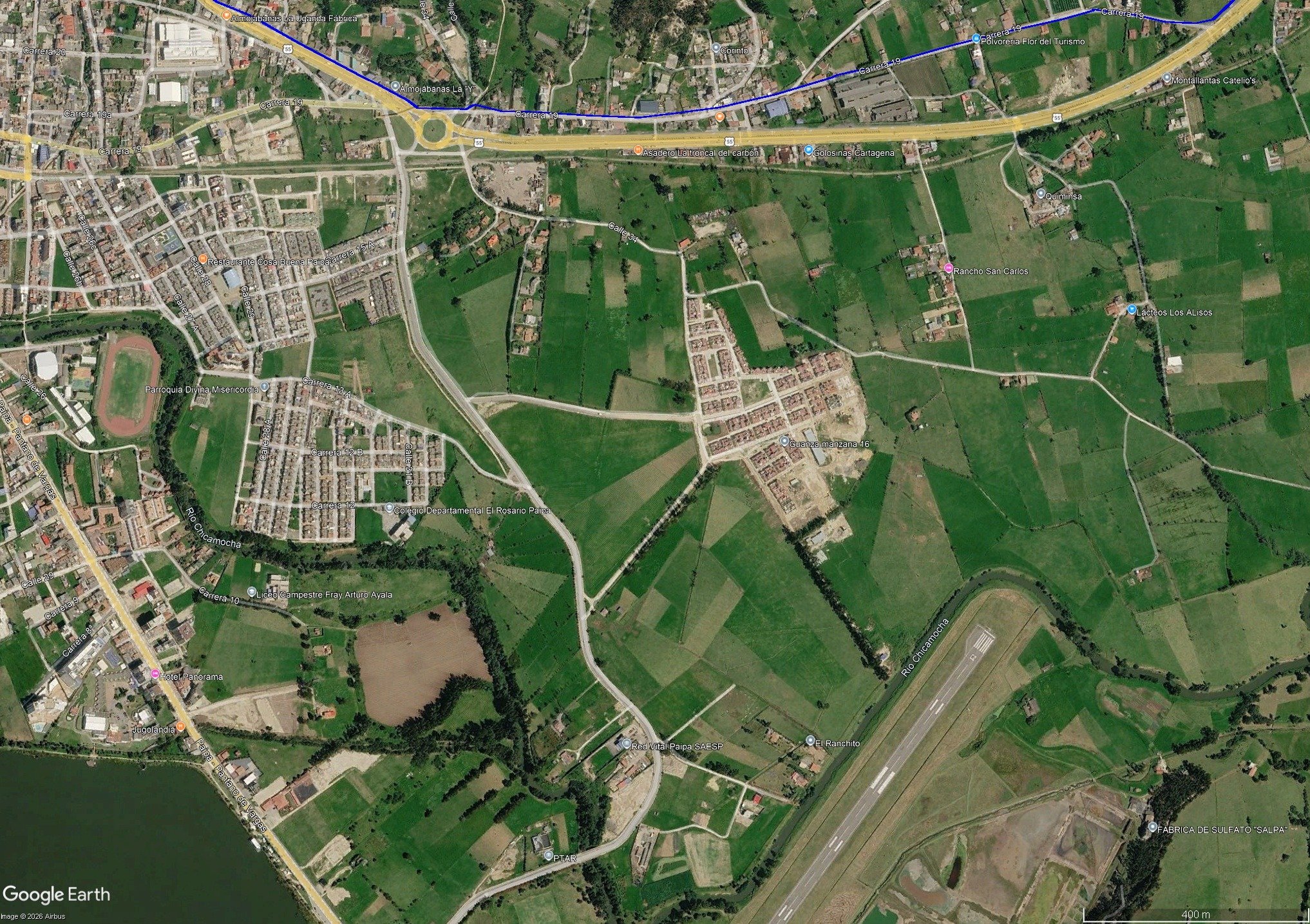 Aerofotografía de Paipa, el lago Sochagota y el sector del plan parcial Guanzá